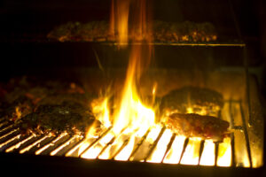 Meat cooking at night.